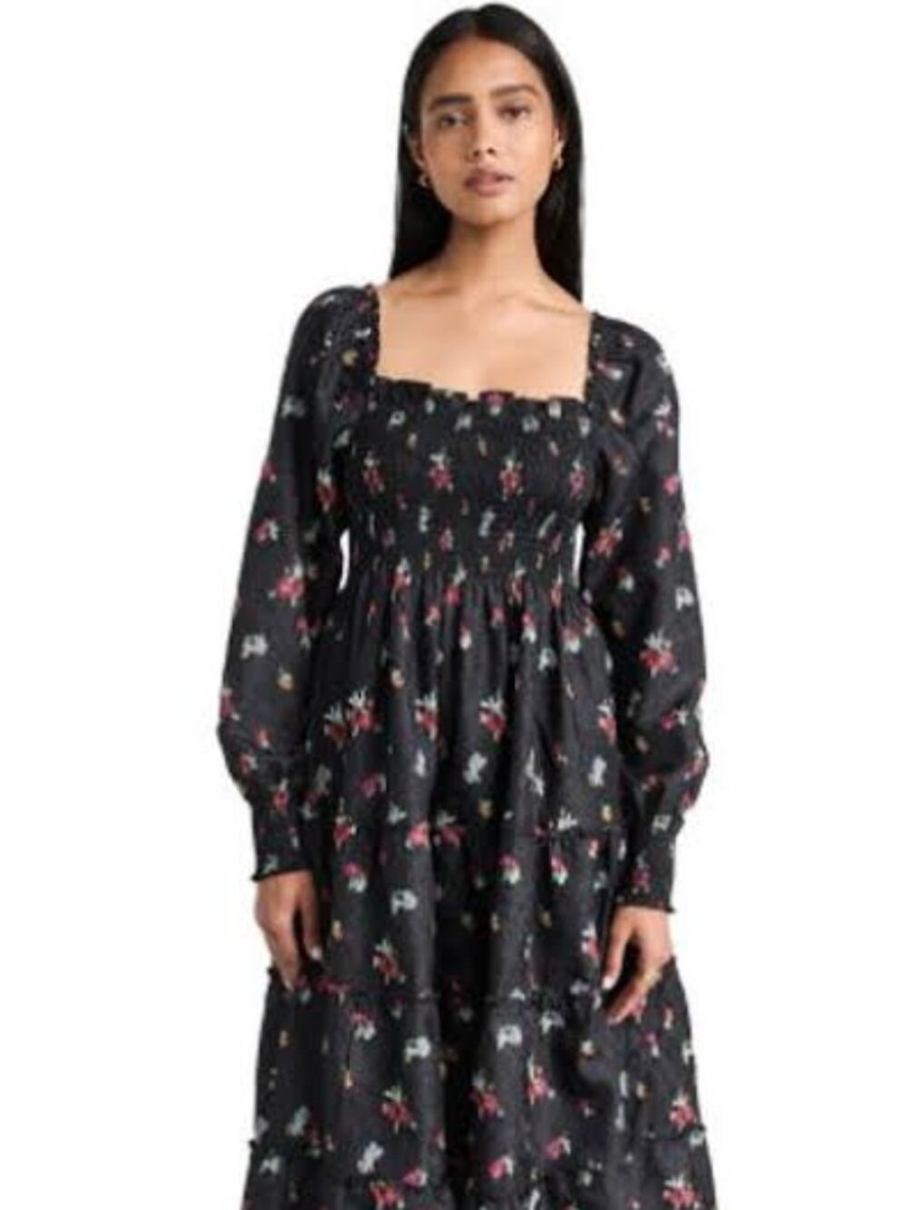 Hill House Home Naomi Nap Dress Black Ikat Floral Crushed Taffeta Sz S
